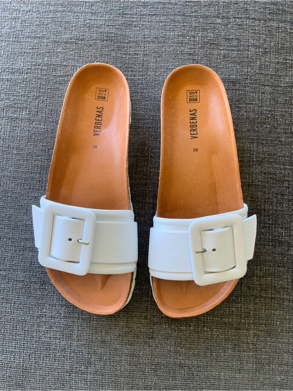 Verbenas Reiko White Leather Buckle Slide Women’s Size 7.5 US/38 EU NWOB - Picture 1 of 16